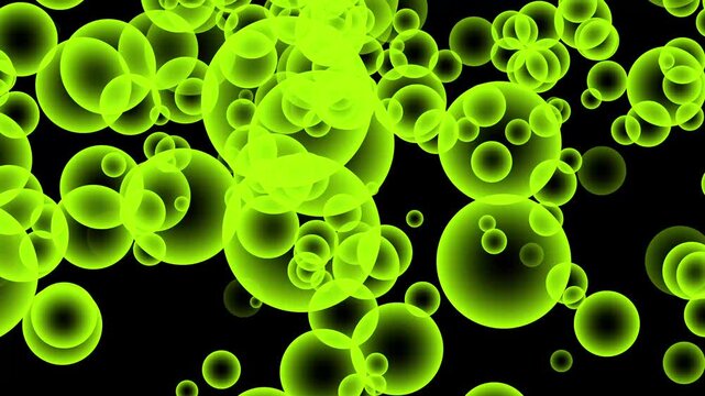 Neon Lime Green Bubbles Falling Down on Black Background Loop