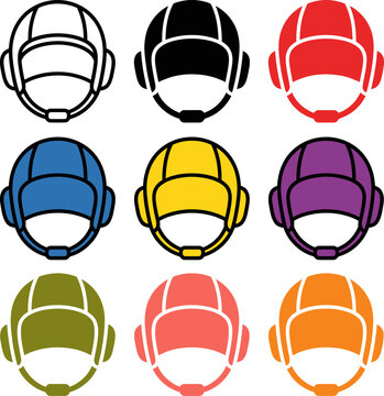 Colorful headset and baseball cap icons in various colors on white background