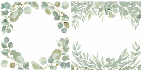 eucalyptus leaf frame watercolor style botanical green © Shabita