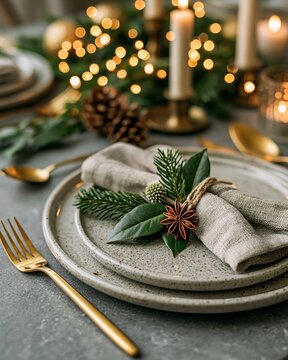 New Year Table Place Card Setting Without Readable Text