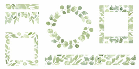 eucalyptus leaf frames watercolor style green botanical © Shabita