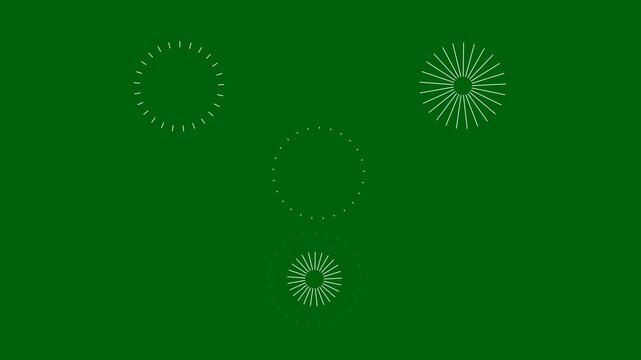 Fireworks explosion animation, glowing line burst, shiny, dynamic pop up motion graphics, blast elements for on green screen background, single line blast video 4k