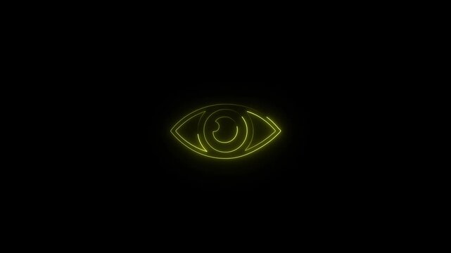 neon light eye icon screen background animation.4k video.