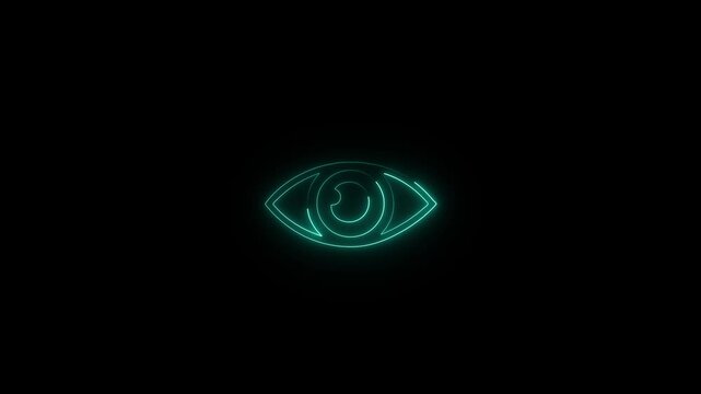 neon light eye icon screen background animation.4k video.
