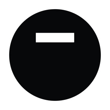 Simple black circle icon with white horizontal line for minus sign or subtraction function in clean UI vector graphic design