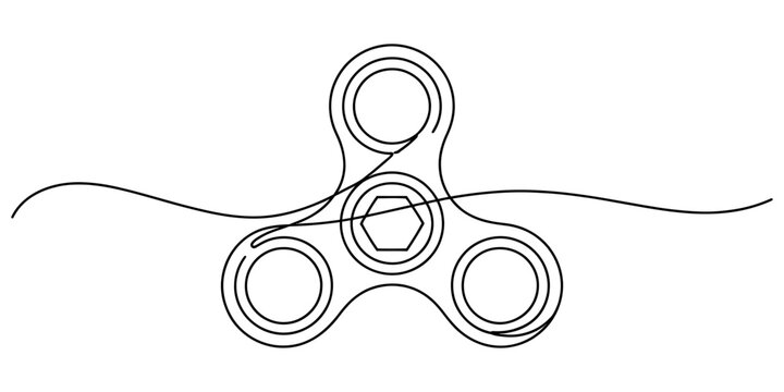 A single continuous black line drawing of a fidget spinner toy