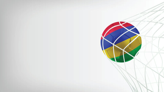 Goal Moment of Football Match with Flag of MAURITIUS in Ball