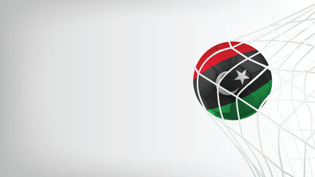 Goal Moment of Football Match with Flag of LIBYA in Ball