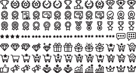 Obraz premium Set of black and white hand drawn business and reward icons