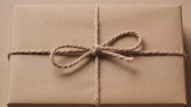 Gift Box Wrapped in Brown Kraft Paper with Twine Bow