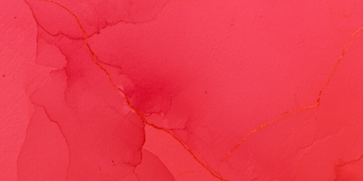 Abstract rich magenta pink and crimson alcohol ink bleeding wash fluid texture with golden accent lines for elegant creative background design