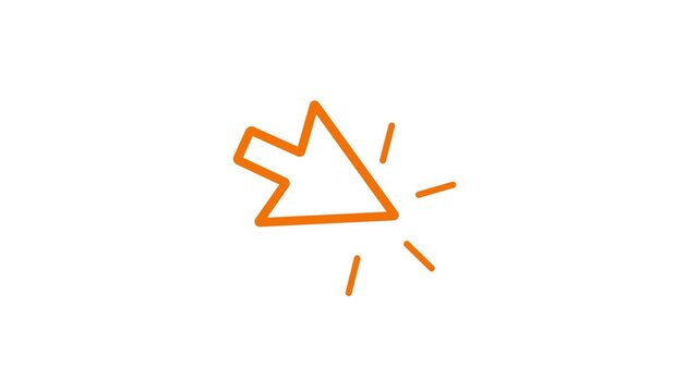 Orange mouse arrow cursor clicking animation motion graphic, vibrant orange pointer click icon isolated on white background, creative website interface asset