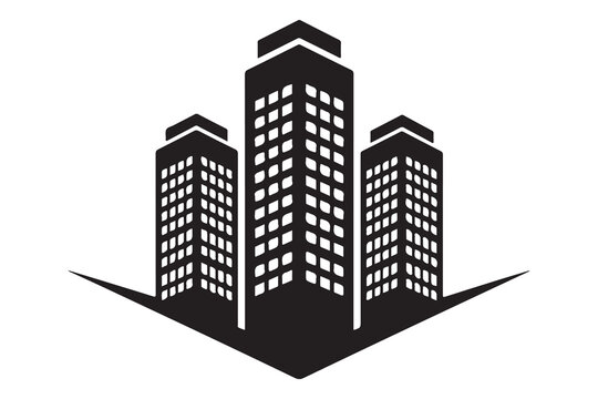 Abstract Black City Buildings and Skyscrapers with Downward Arrow Icon