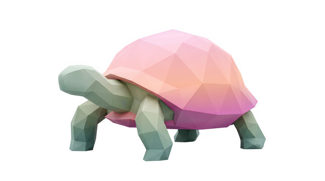 Low Poly 3D Turtle with Pink Shell on Black Background