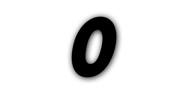 Bold black number zero with soft drop shadow isolated on transparent background for web design