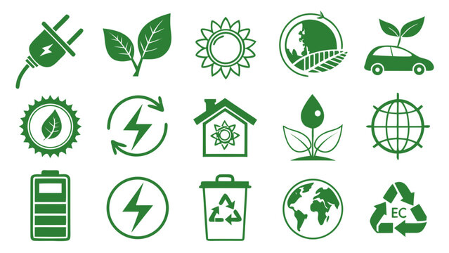 Eco-friendly icons illustrate sustainable living concepts and practices daily.