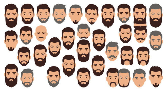 Diverse Beard Styles Collection: Modern Man Faces Illustration