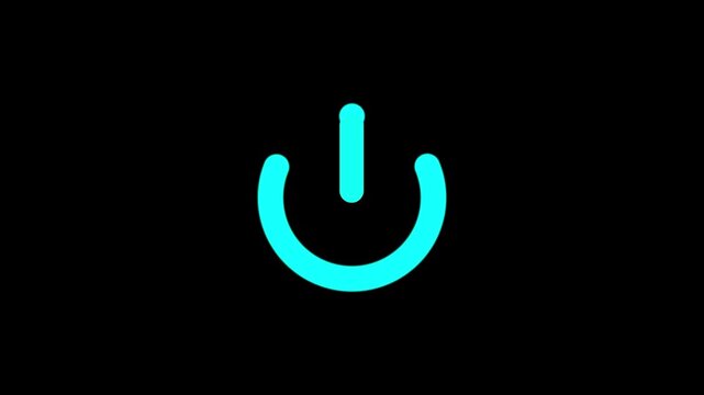 glowing neon green color power button animation icon screen turn on off close animated on black background. On Off technology icon 4k animated stock footage. 4k video.