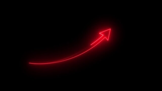 Glowing neon arrow pointing up grow business financial profit graph.4k motion graphics video animation