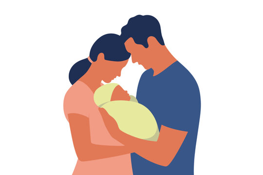 New Parents Holding Newborn Baby Illustration