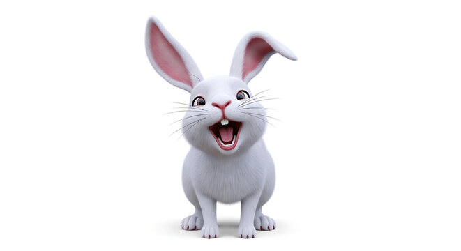 Happy cartoon rabbit with open mouth standing