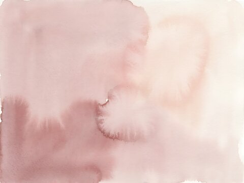 Abstract watercolor background, with soft dusty, rose and beige, washes on textured, white paper