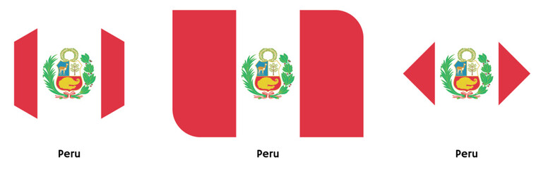Fototapeta premium Peru flag vector SVG in hexagon, curved rectangle, and diamond flag shapes with transparent background. Editable, scalable national flag design for branding, web, print, and digital media.