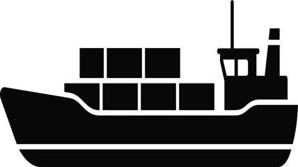 Fototapeta premium Cargo Ship Silhouette Icon for Container Shipping Maritime Logistics and Freight Transport