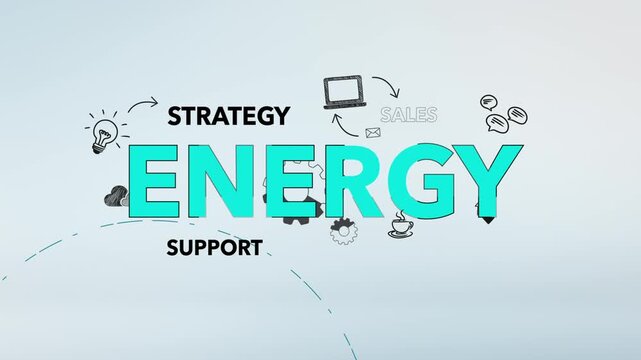 Energy Cyan Typography with Strategy, Sales, and Support Words