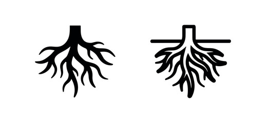 Obraz premium Tree roots with ground line icon set or underground system, depicting a plant's foundation.