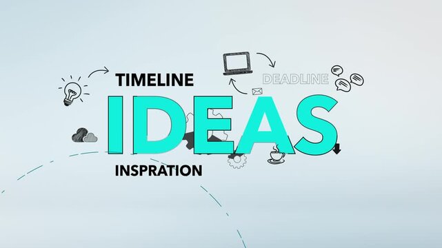 Ideas Cyan Typography with Timeline, Inspiration, Deadline Development Words