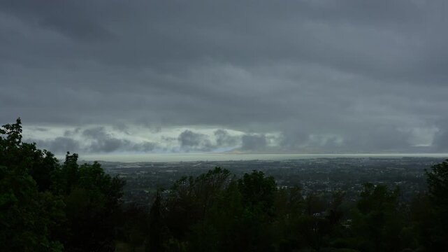 A timelapse of a storm moving over Utah Valley and Utah Lake, Cedar Hills, UT