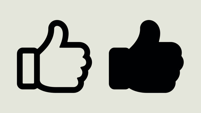 Two thumbs up icons one outline one solid black on light background