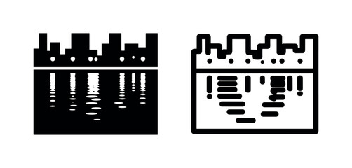 Obraz premium City Skyline Reflection Icon Set - Urban Night Landscape with Water Mirror