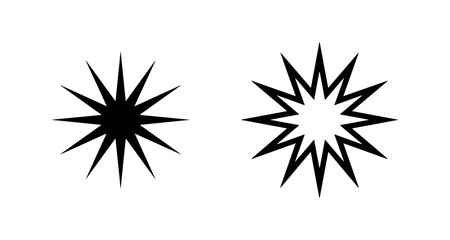 Starburst or explosion icon set, featuring sharp, angular rays for energy, impact, or decorative effect. © liubomir118809