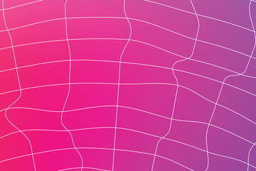Fototapeta premium Abstract background featuring a distorted grid with a vibrant pink to purple gradient, showcasing flowing wavy lines and a modern digital aesthetic