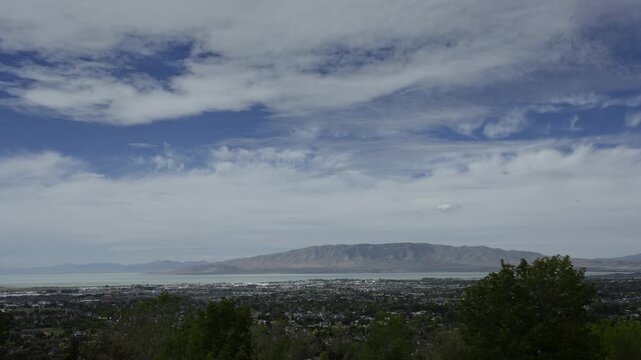 A timelapse of clouds moving over Utah Valley and Utah Lake, Cedar Hills, UT