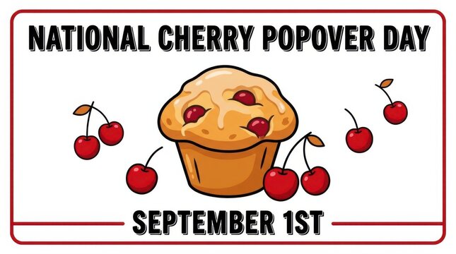 Illustration of muffin with cherries for National Cherry Popover Day