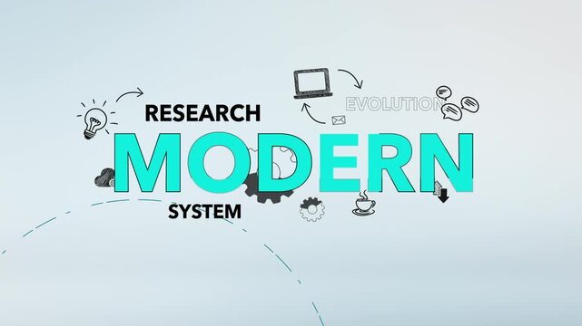 Modern Cyan Typography with Research, Evolution, System Development Words