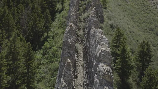 An aerial flyover of the Devils Slide rock formation, Taggert, Utah