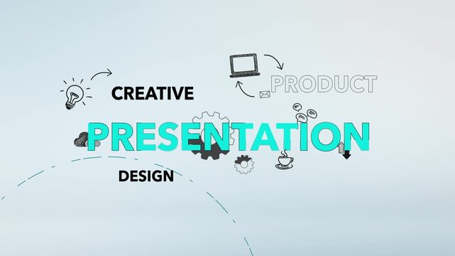 Presentation Cyan Typography with Creative, Product, Design Words