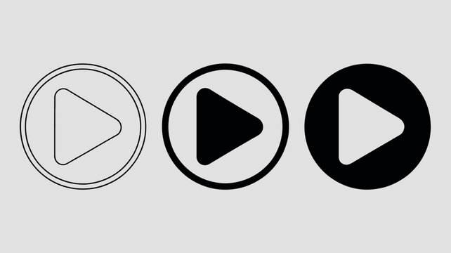 Three play button icons in different styles on gray background