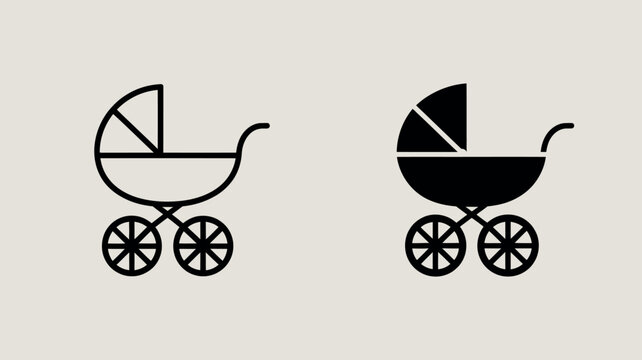 Simple vintage baby stroller icons in black and white