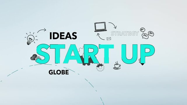 Start-Up Cyan Typography with Ideas, Globe, Strategy Words