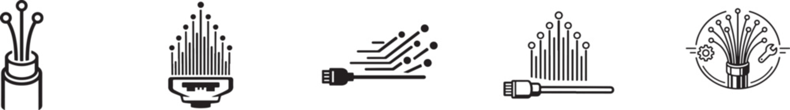 Optic fiber cable icon set for broadband, network connection, data transfer, telecom and repair services.