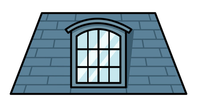 Arched dormer window on a gray tiled roof