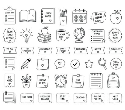 Teacher planner and classroom organization icons