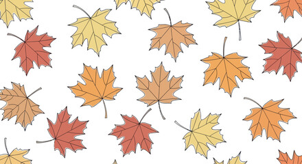 Fototapeta premium Hand Drawn Autumn Maple Leaves Seamless Pattern