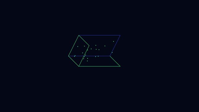 Abstract 3 d geometric wireframe rotation with data points and particles on dark animation 4k background