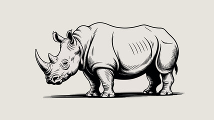 Detailed illustration of a rhinoceros in a vintage sketch style © MdRiyad